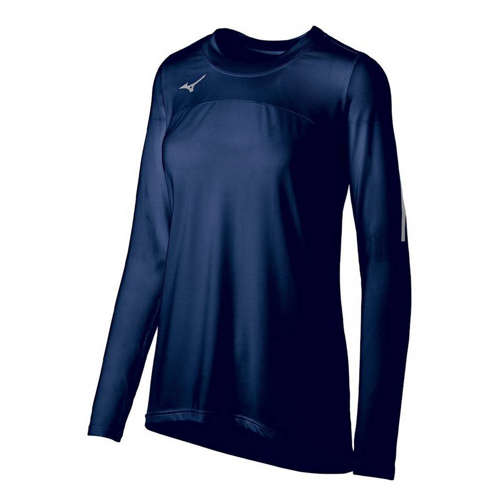 Camisas Mizuno Voleibol Techno VII Long Sleeve - Mulher - Azul Marinho - DPKXU8203